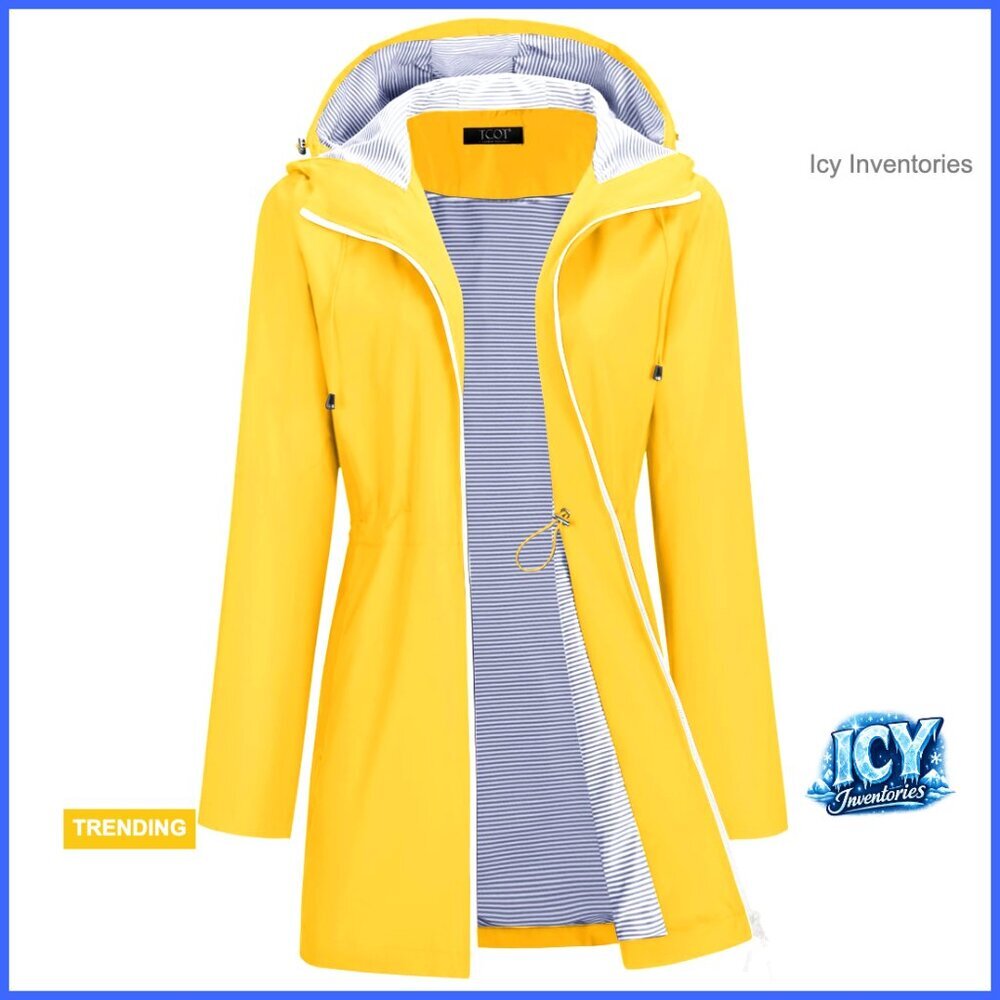Waterproof Polyester Raincoat Long Trench Coat with Hood and Lining